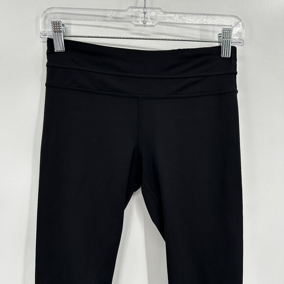 LULULEMON Black Mid Rise Cropped Athletic Stretch Workout Yoga Leggings Size 4 - Picture 3 of 7